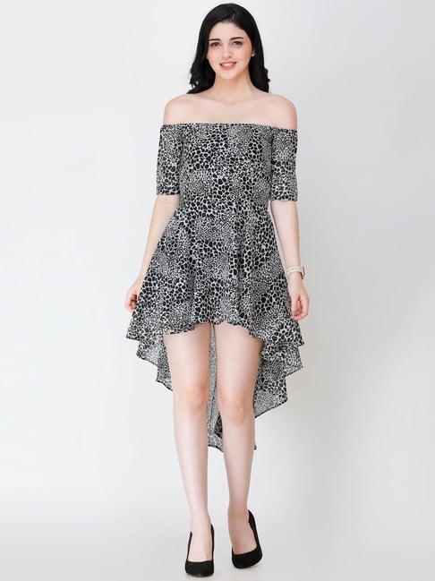 cation black printed high-low dress