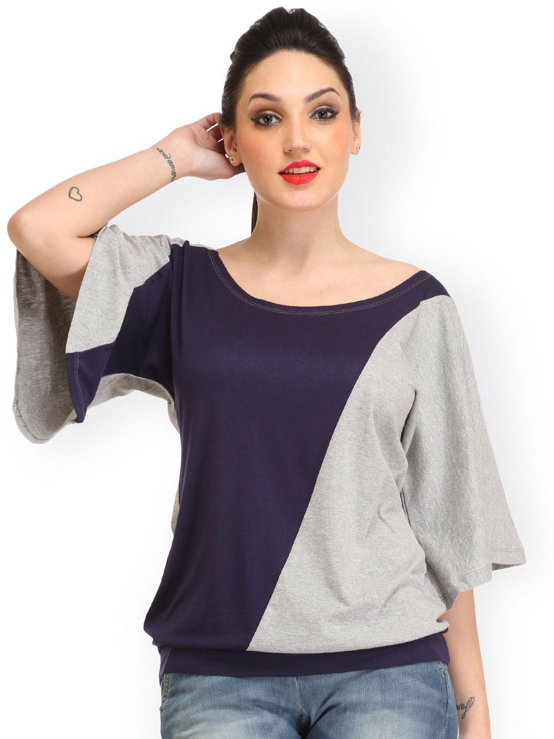 cation blue & grey colourblock top