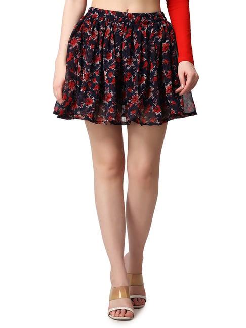 cation blue floral print mini skirt