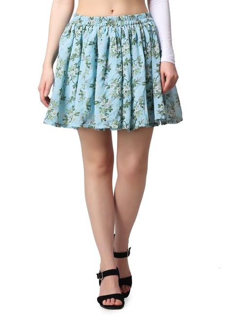 cation blue floral print mini skirt