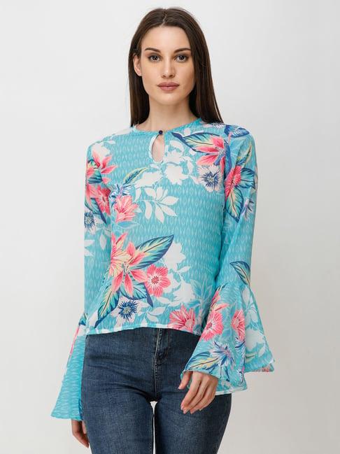 cation blue floral print top