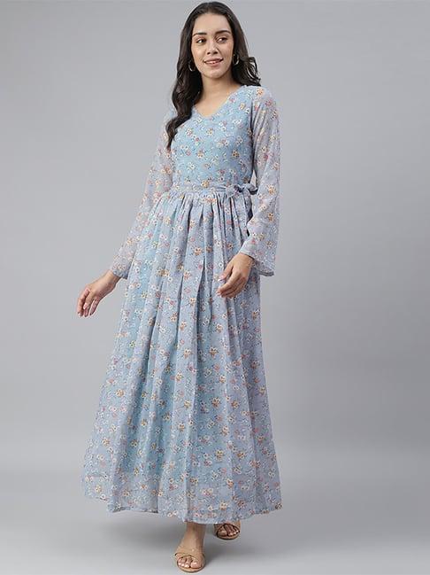 cation blue printed maxi dress