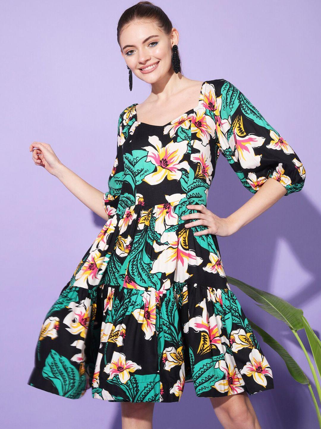 cation floral print fit & flare dress