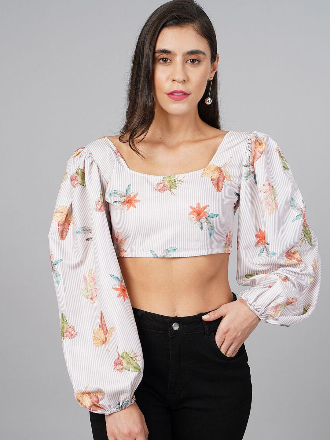 cation floral print styled back crop top