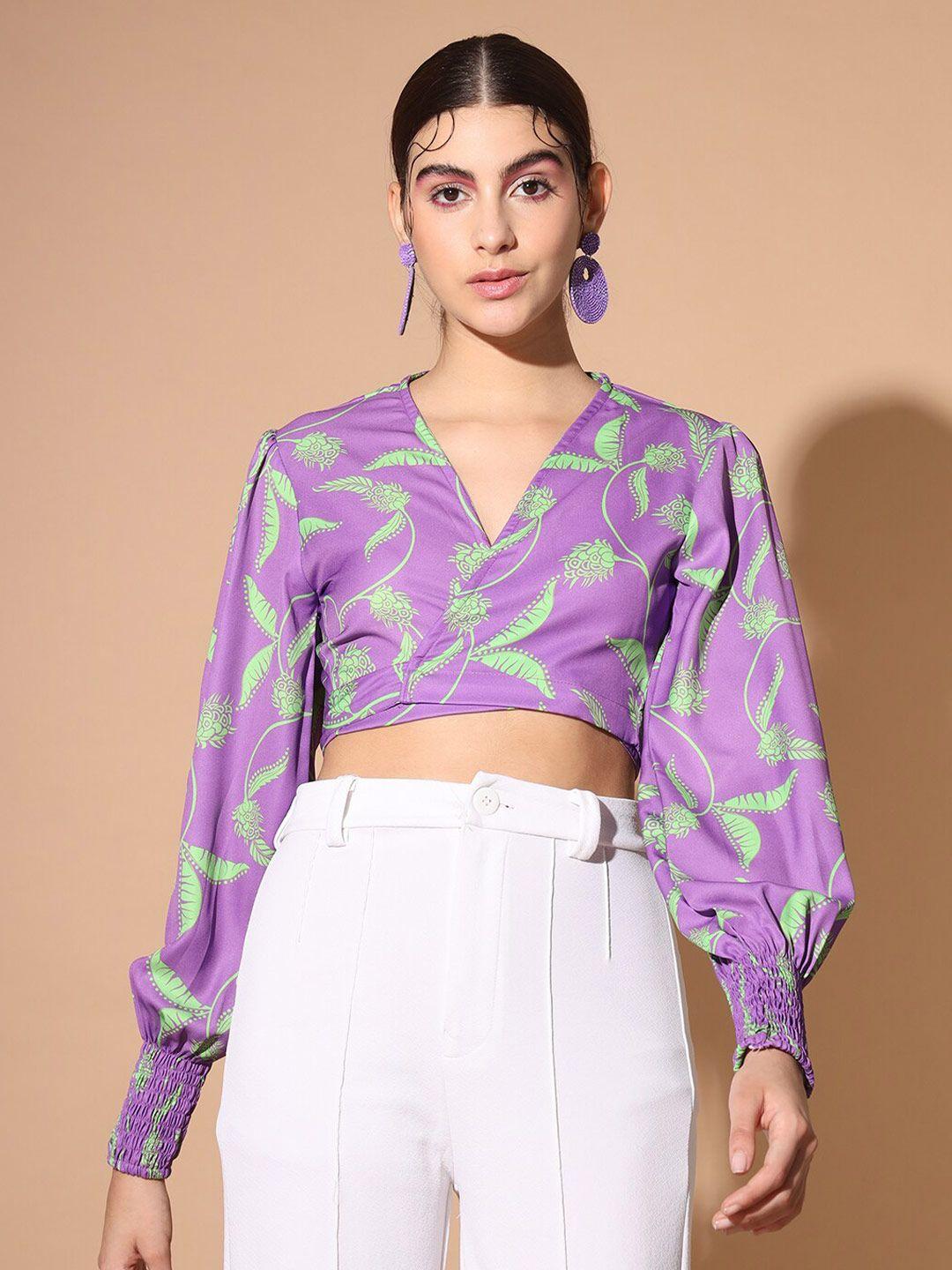 cation floral printed kimono sleeve crop top