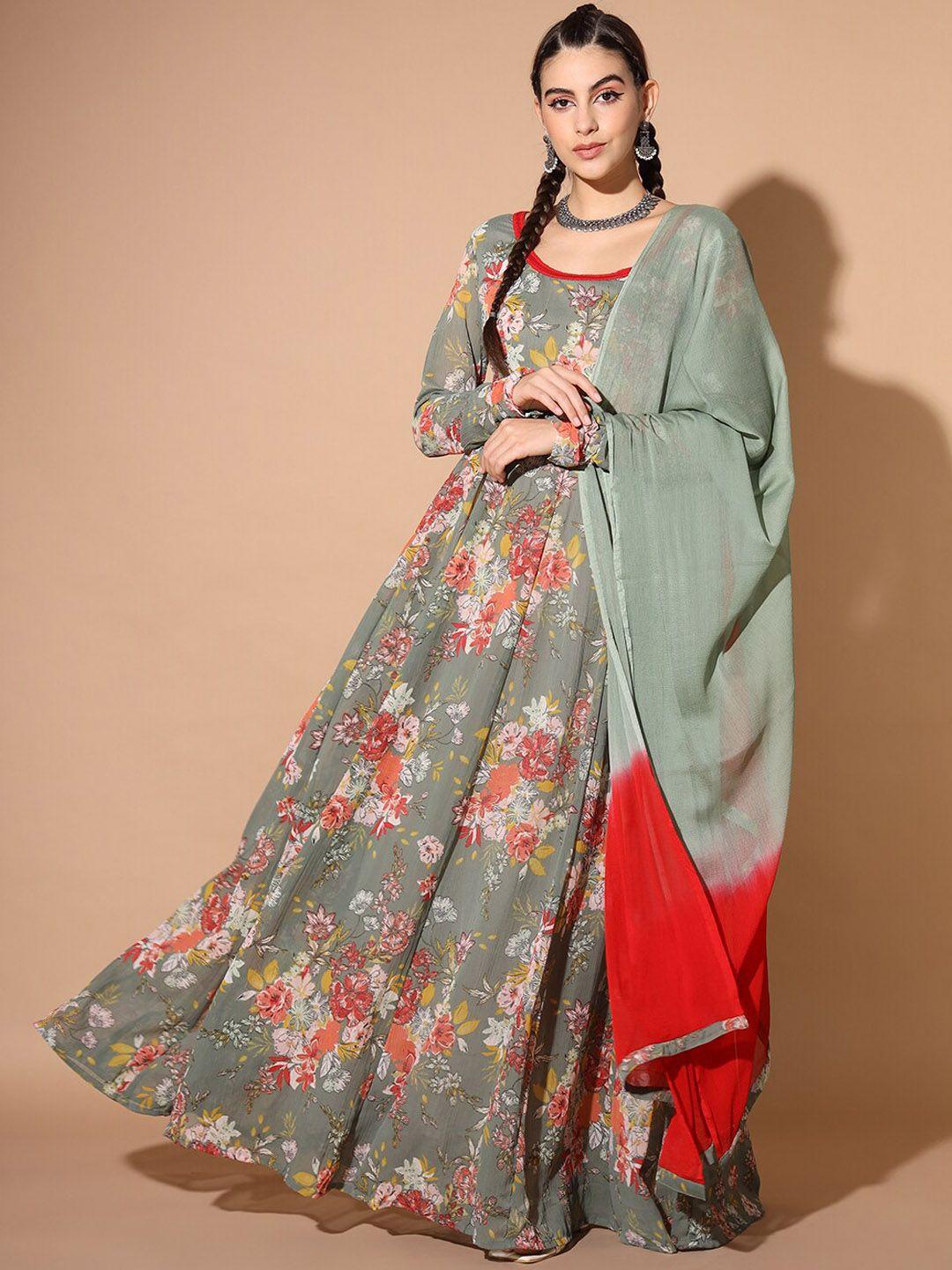 cation floral printed regular kurta with trousers & dupatta