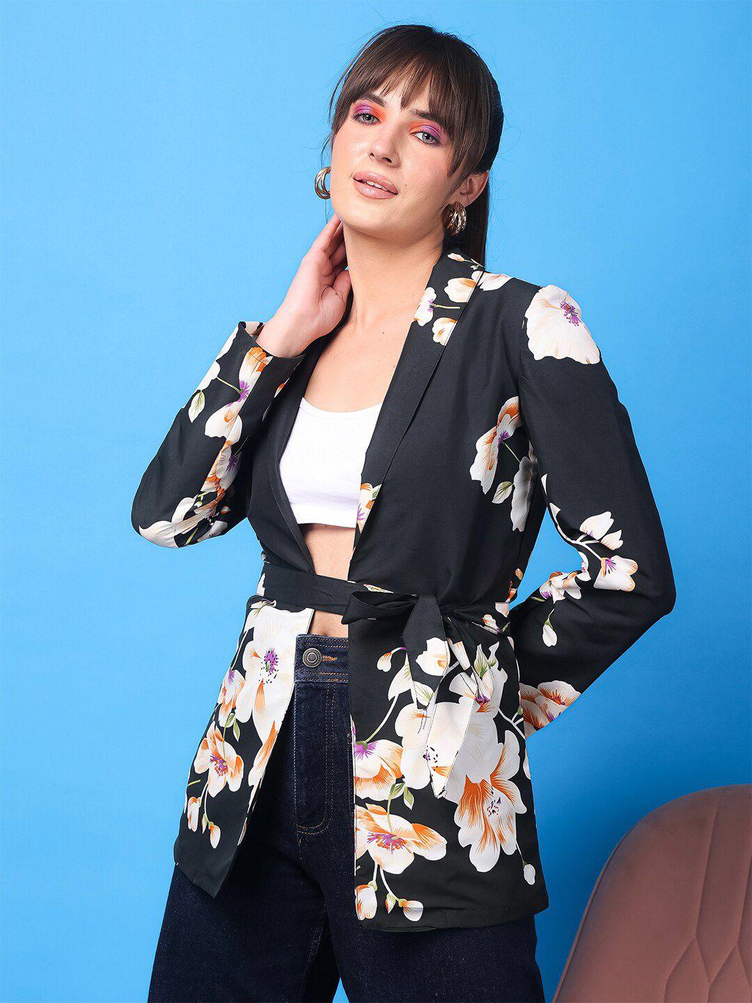 cation floral printed tie-up shrug