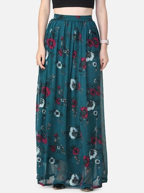 cation green floral pattern maxi skirt