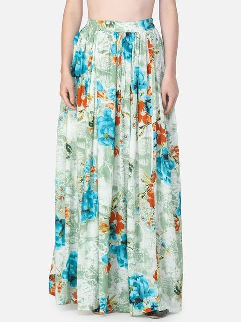 cation green floral pattern maxi skirt