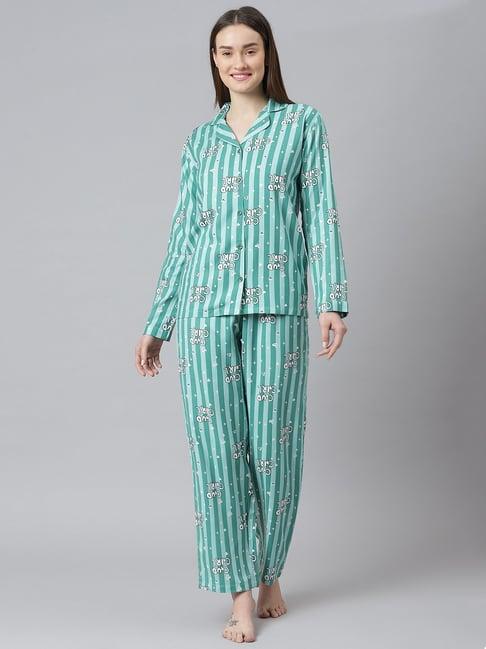 cation green printed shirt with pyjamas