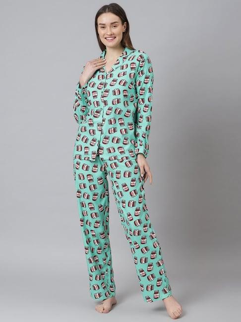 cation green printed shirt with pyjamas