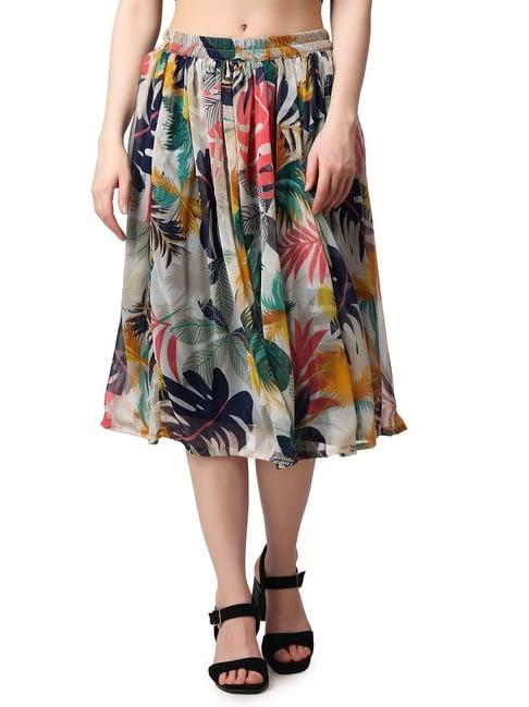 cation multicolor floral print a-line midi skirt