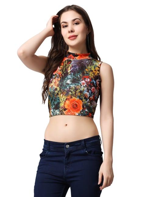 cation multicolor printed crop top