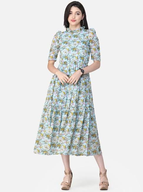 cation multicolored floral print a-line dress