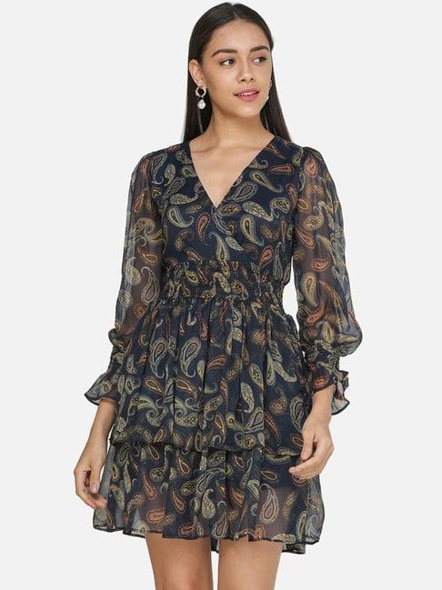 cation navy floral print a-line dress