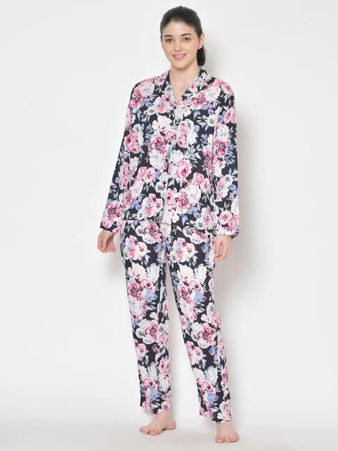 cation navy floral print shirt with pyjamas