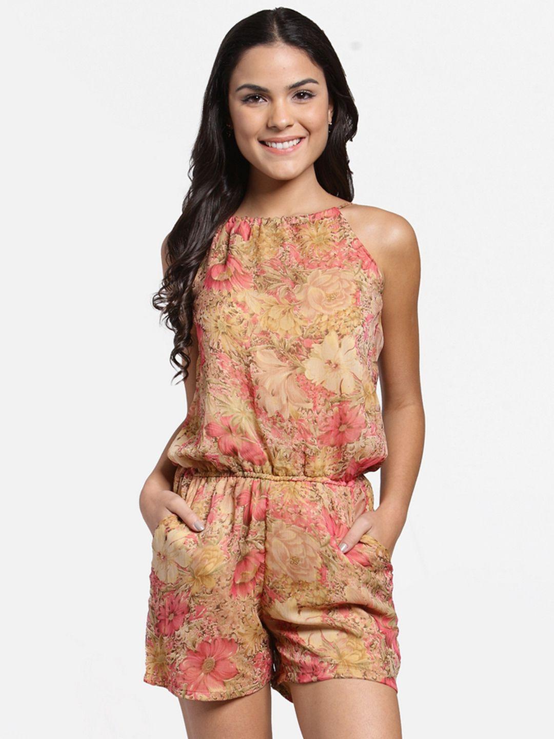 cation nude-coloured floral print playsuit