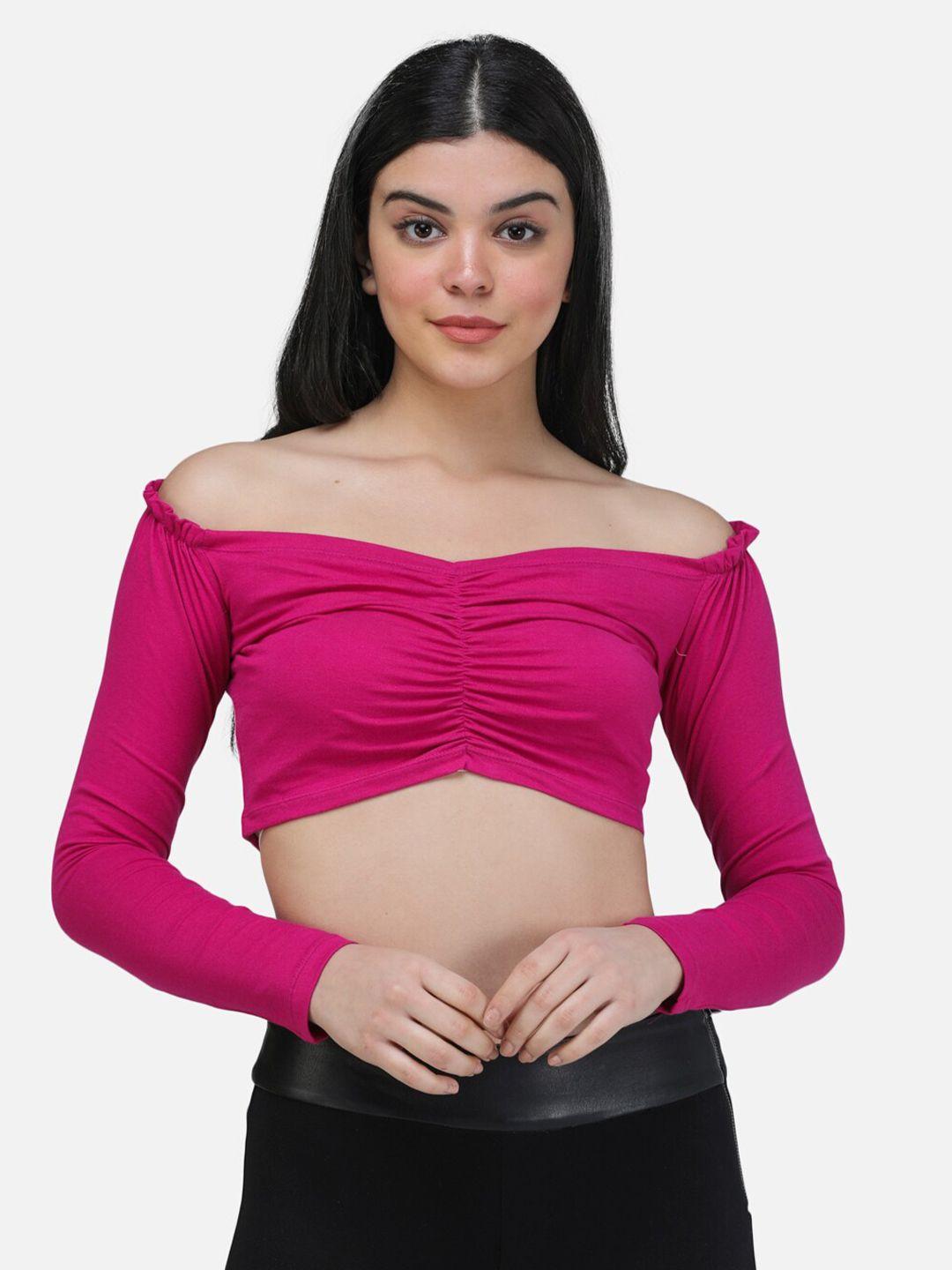 cation off-shoulder bardot crop top