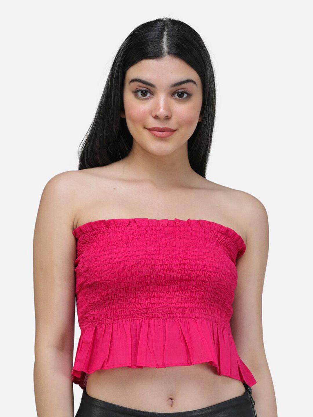 cation off-shoulder ruffles tube crop top