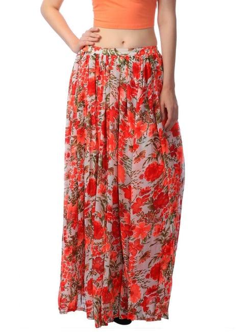 cation orange printed maxi skirt