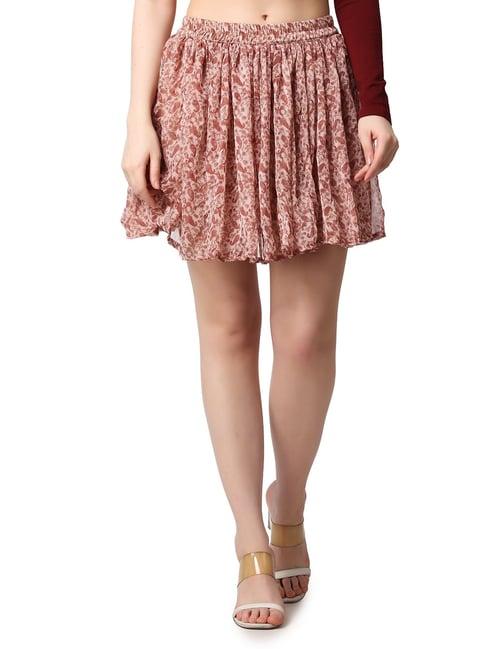 cation peach floral print mini skirt