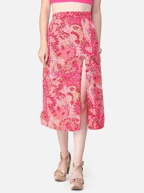 cation pink floral pattern a-line skirt