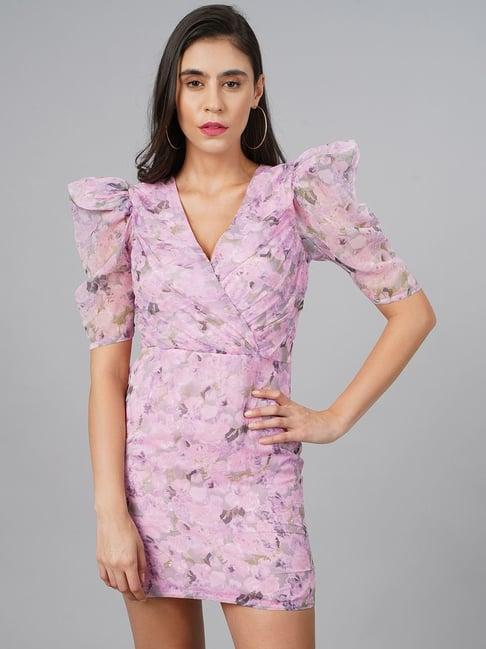 cation pink floral print bodycon dress