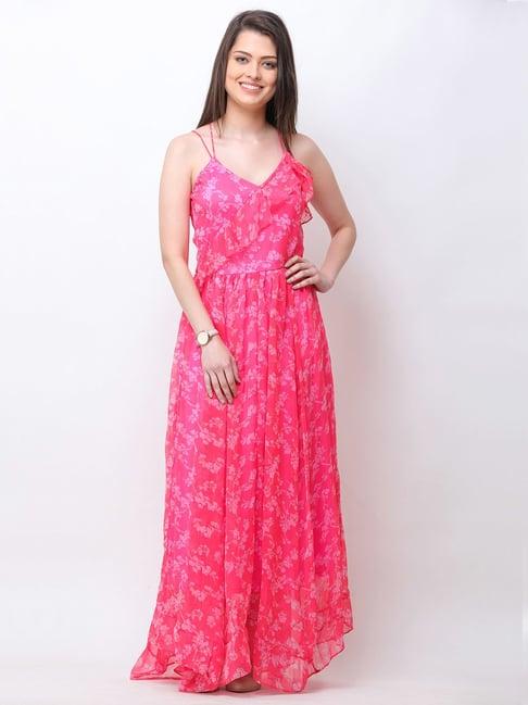 cation pink floral print maxi dress