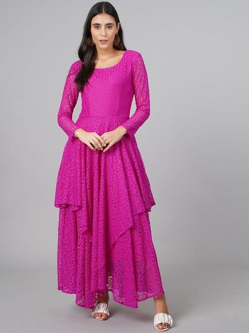 cation pink self pattern maxi dress