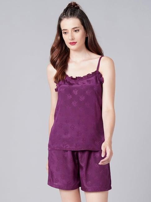 cation purple floral camisole top with shorts