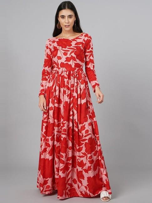 cation red floral print maxi dress