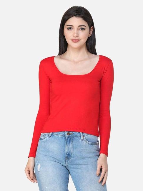 cation red full sleeves top