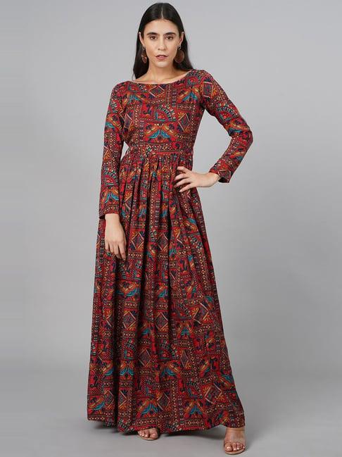 cation red printed maxi dress