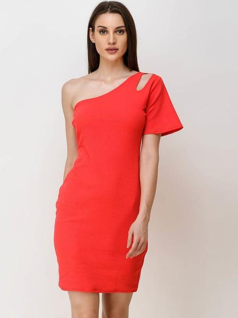 cation red self pattern shift dress