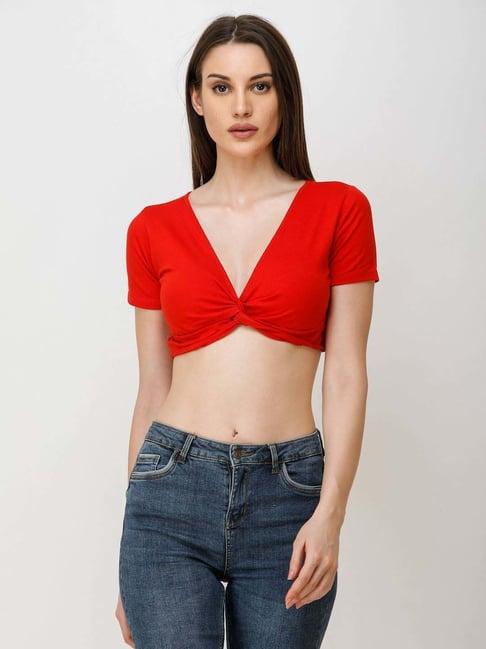 cation red v neck crop top