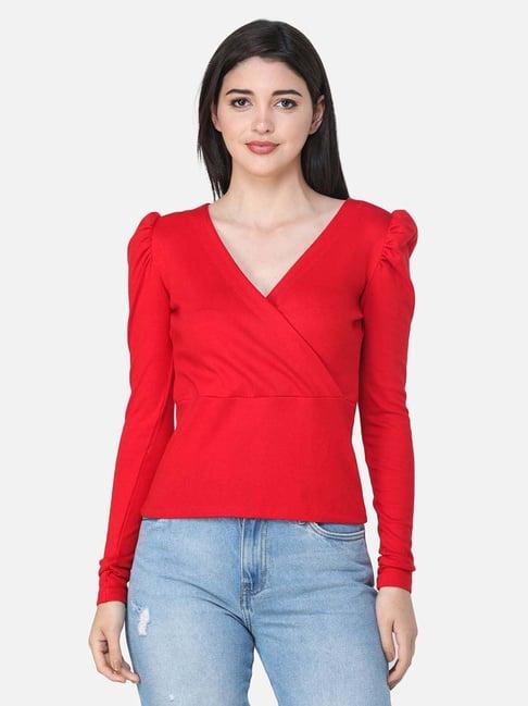 cation red v neck top