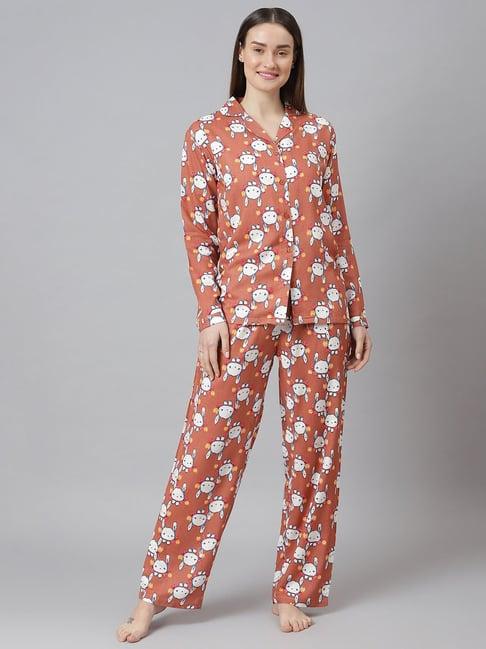 cation rust printed shirt with pyjamas