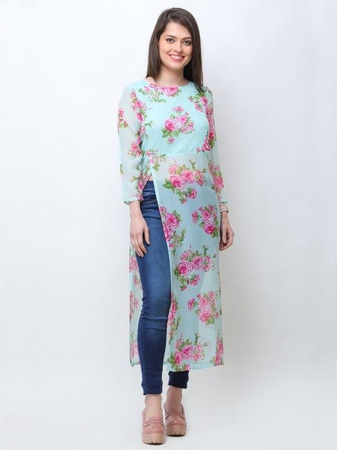 cation sky blue floral print tunic