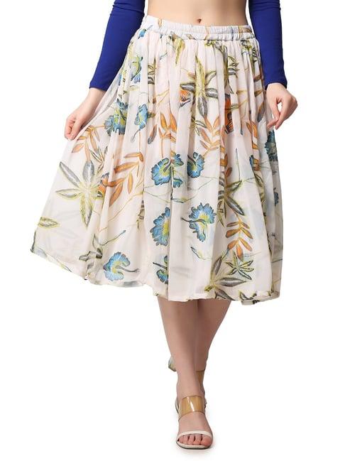 cation white floral print a-line midi skirt