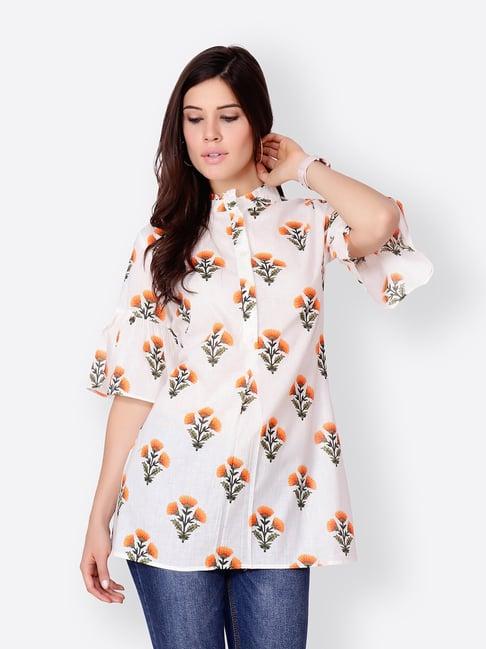 cation white floral print tunic