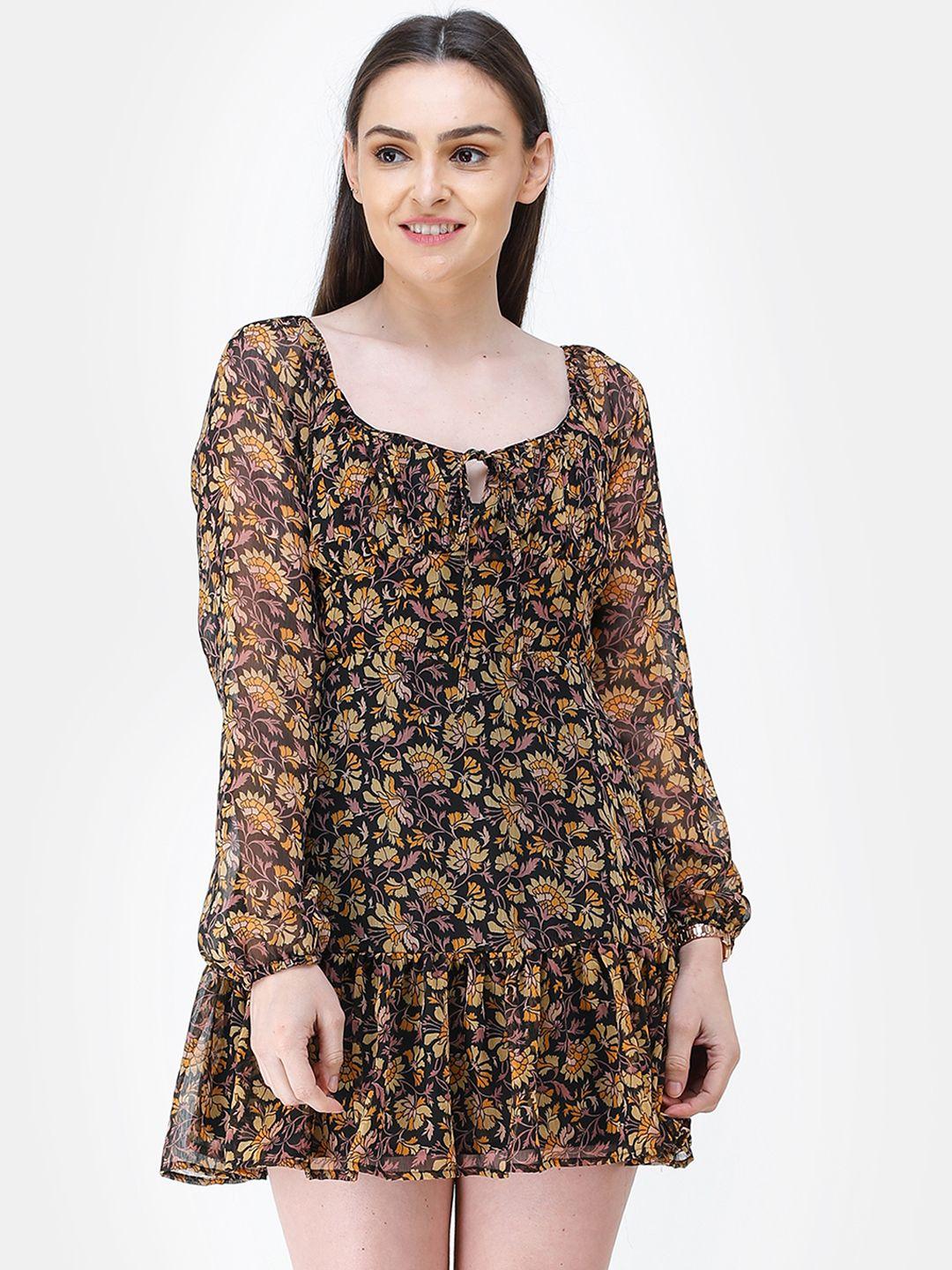 cation women black & beige printed empire dress