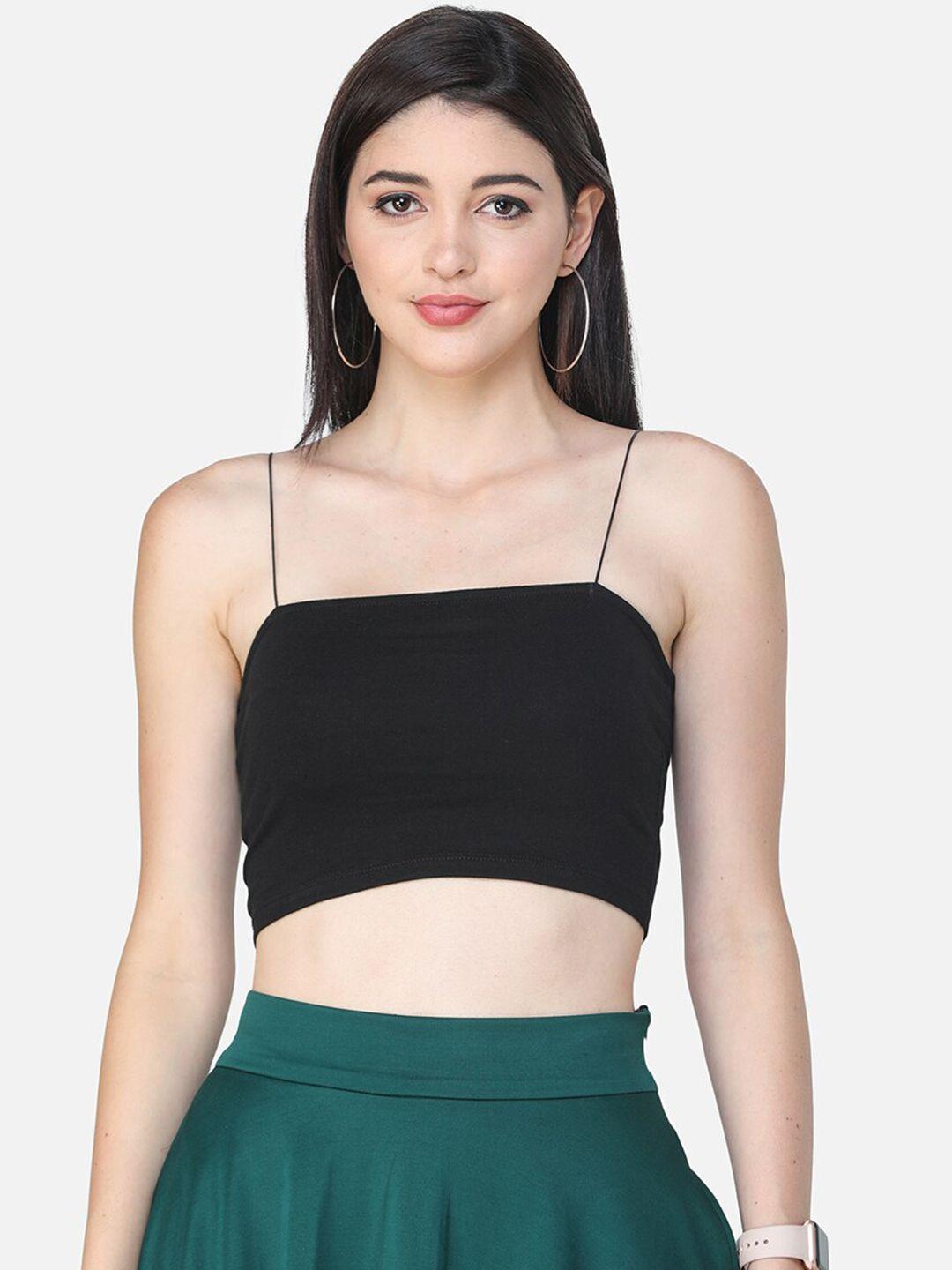 cation women black solid bralette crop top