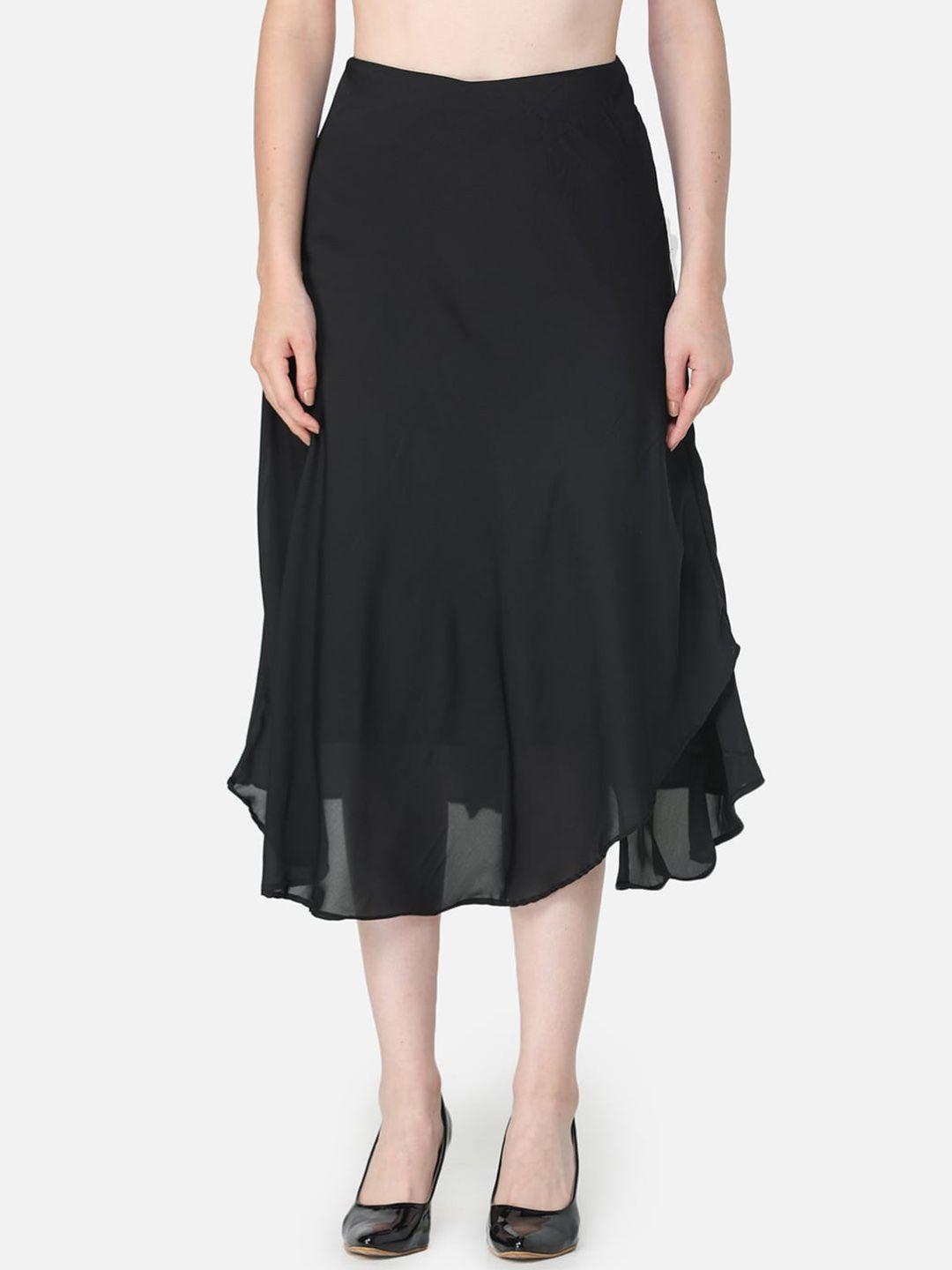 cation women black solid tulip midi skirt