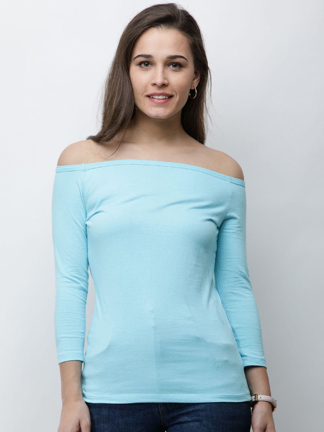 cation women blue solid bardot top