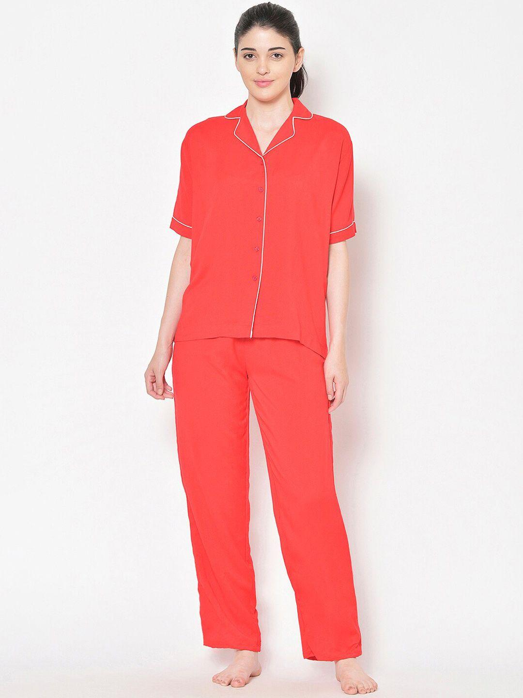 cation women coral red solid night suit