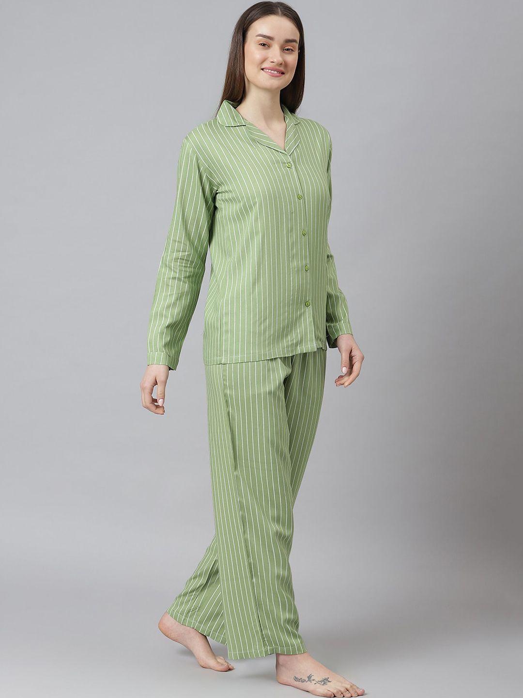 cation women green striped night suit