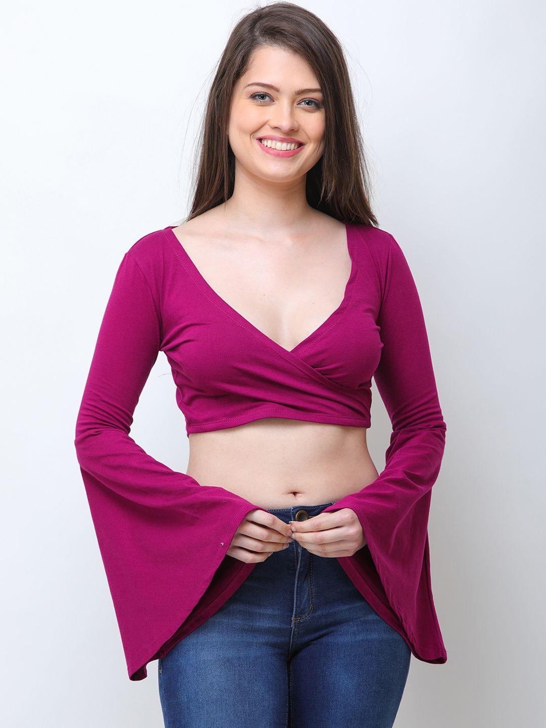cation women magenta solid wrap pure cotton top