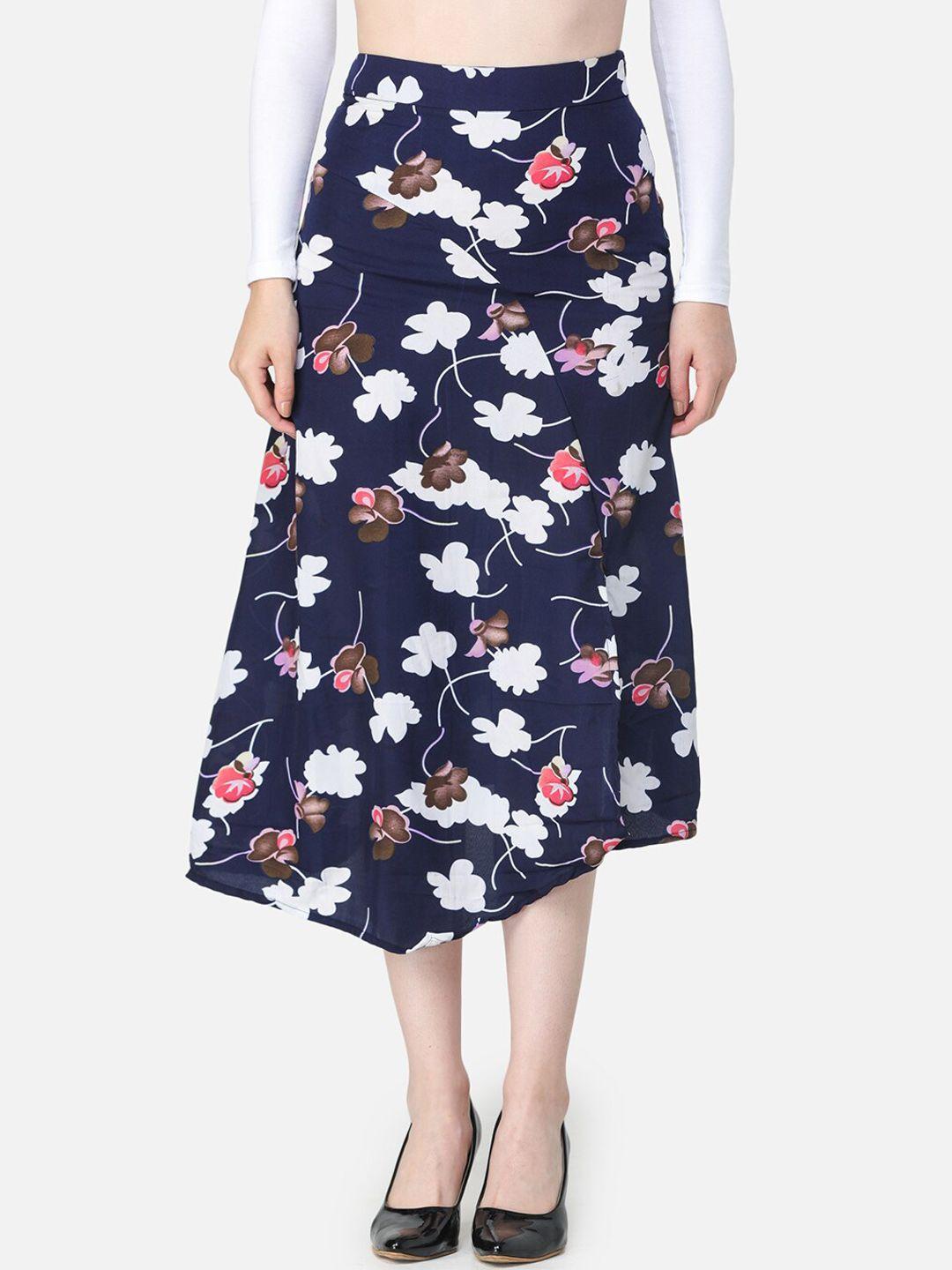 cation women navy blue & white printed midi skirt