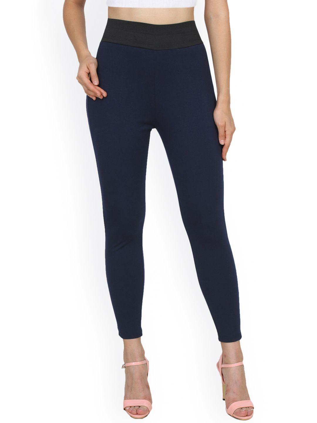 cation women navy blue woven jeggings