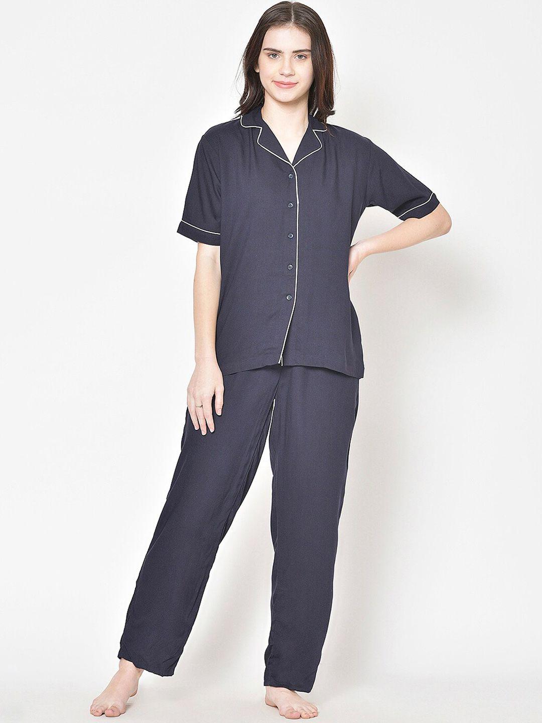 cation women navy solid night suit